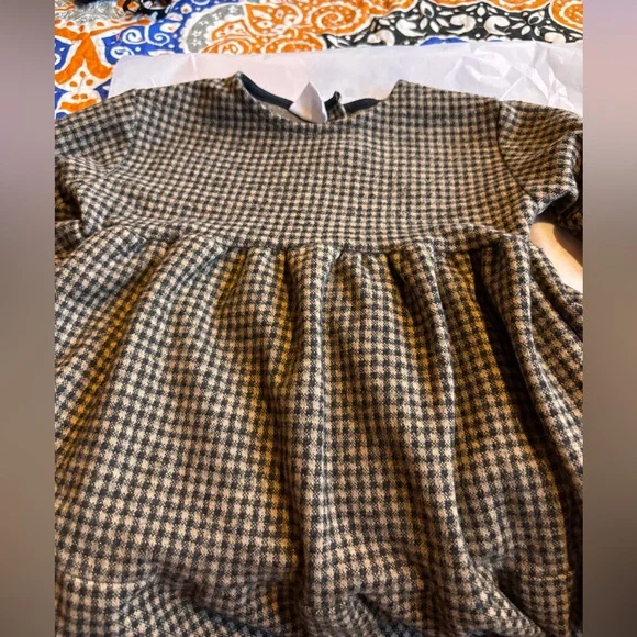 Zara Houndstooth Dress 2-3Y Tan Black Polyester Cotton - Picture 4 of 5